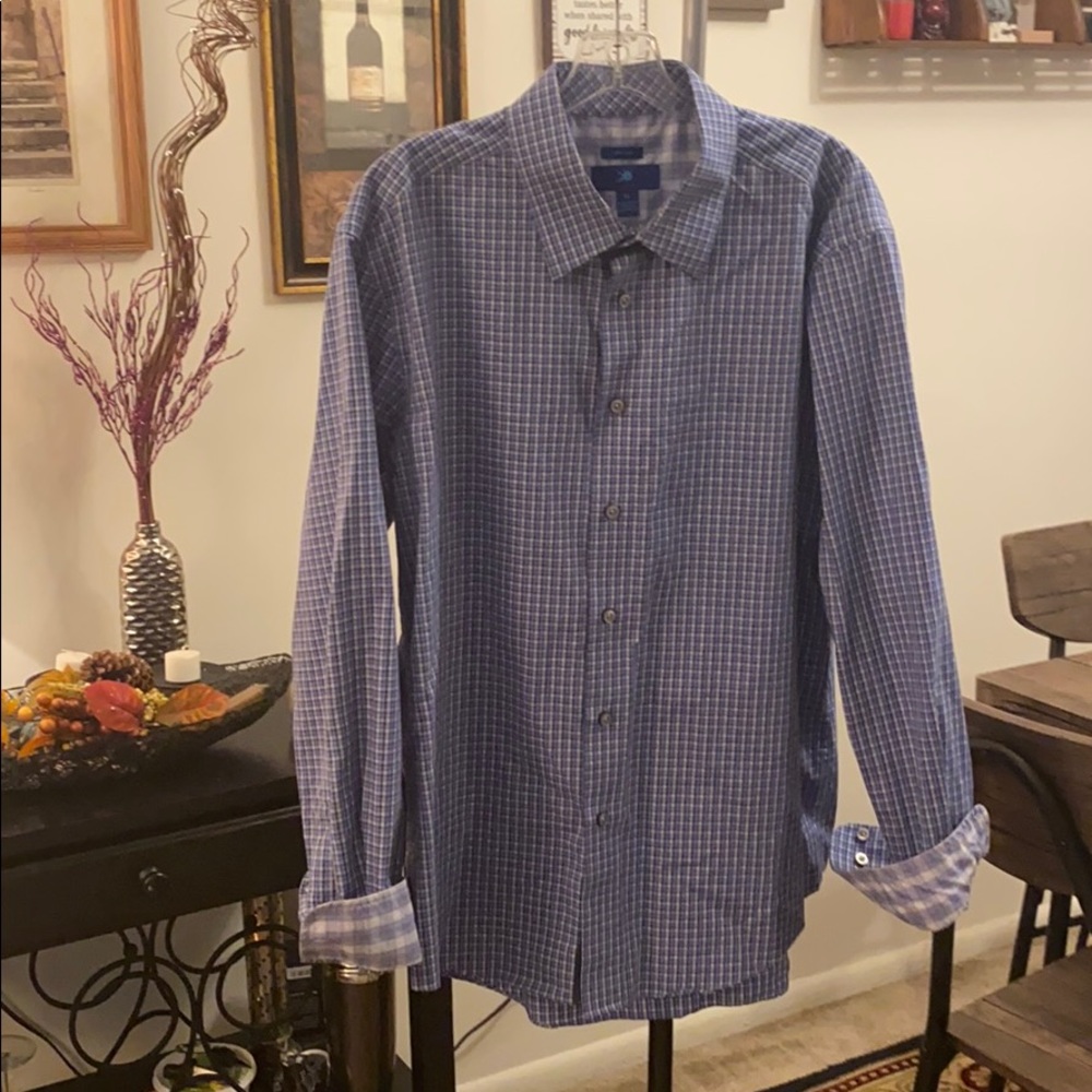 Egara Men’s Blue Checker Button Down XL